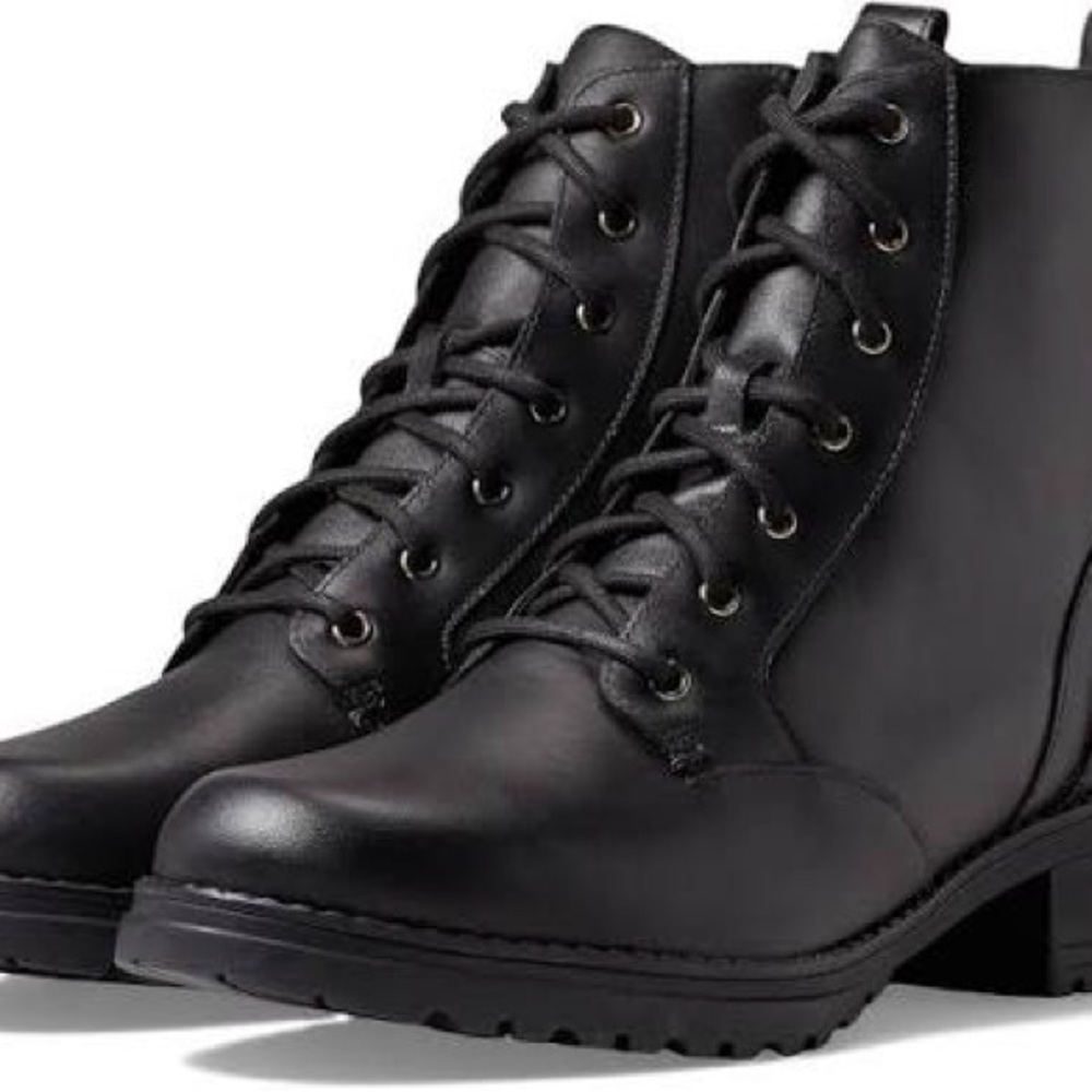 Cole Haan Camea Black Lace Up Leather lug-sole Combat Boots